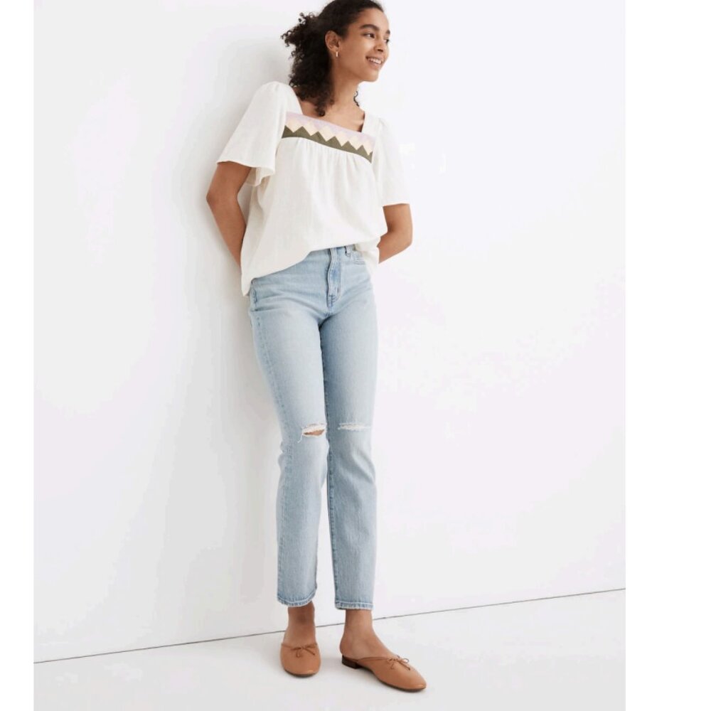 Madewell The High-Rise Slim Crop Boyjean in Dumas Wash: Ripped Edition